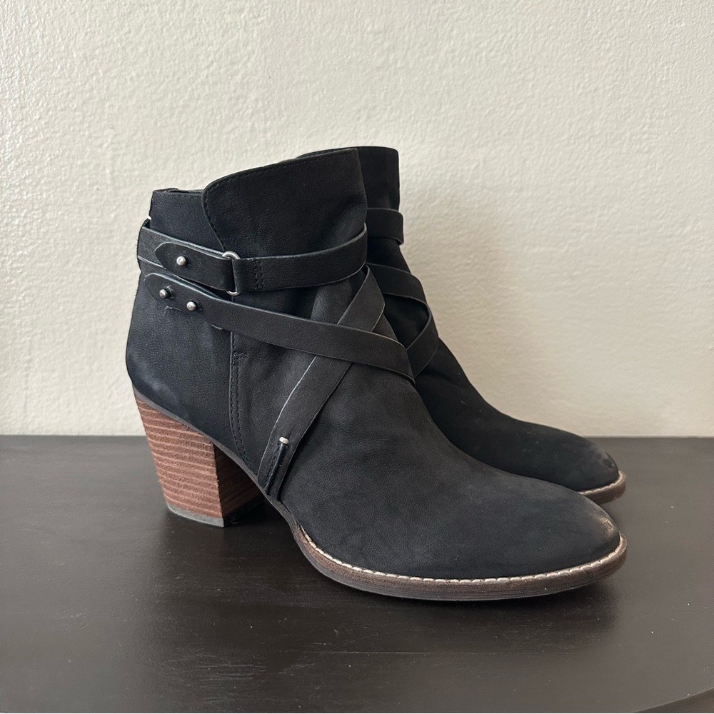 Sam Edelman 9 Merton Black Suede Western Boot Strappy Distressed Ankle Bootie